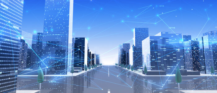Digital City Network Building Technology Communication Data Business 3D illustration Background